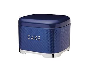 LOVELLO KitchenCraft Textured Cake Storage Tin with Geometric Hexagon Pattern, 26 x 26 x 19 cm (10" x 10" x 7.5") - Midnight Navy, LOVCTBLU