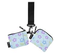 Lovely Blue-Purple Flowers Lot de 2 porte-monnaie pour femme avec fermeture éclair et dragonne