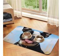 Lovely Boston Terrier Tapis d'alimentation absorbant en cuir PU pour chien et chat - Protège les sols - Envers en caoutchouc antidérapant - Facile à nettoyer - 40 x 60 cm