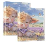 Lovely Brown Scottish Highland Cattle with Lavender 1-1/2 Inch Notebook Classers Three Rings with Clipboard 1/2 Pack Office Binder Supplies Hardcover