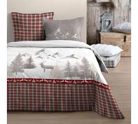 Lovely Casa - Parure de lit 3 pièces Design Montagne en Coton Rouge 240x220 cm