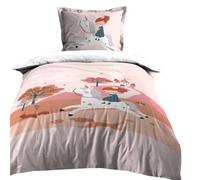 Lovely CASA - Parure Housse de Couette + 1 taie d'oreiller - Taille 140x200cm - 100% Coton - Modèle Cyrielle - Rose - Fille - Licorne - Cheval - Girly - Princesse, 140x200