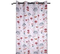 Lovely Casa - Rideau occultant imprimé Licorne Polyester Rose 260 x 140
