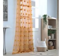 Lovely Casa - Voilage Fantaisie à Pompons Polyester Jaune Moutarde 140x260 cm