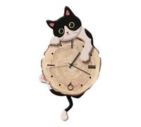Lovely Cat Wall Clock Silent Animal Decorative Clock For Home Living Room Kids Bedroom Office Housewarming Gift(Black White)
