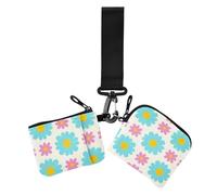 Lovely Daisy Floral Peach Blue Lot de 2 portefeuilles pour femme avec fermeture éclair et porte-clés, Jolie marguerite florale bleu pêche, 1 size, Décontracté