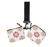 Lovely Daisy Floral Peach Red White Lot de 2 pochettes pour pièces de monnaie et cartes avec fermeture éclair amovible et dragonne pour femme, Jolie marguerite florale pêche rouge blanc, 1 size