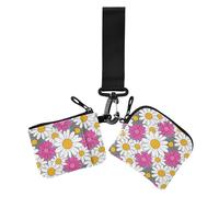 Lovely Daisy Floral Peach White Bloom Lot de 2 portefeuilles pour femme avec fermeture éclair de grande capacité avec poche à fermeture éclair pour femme, jolie marguerite, fleurs blanches, 1 taille