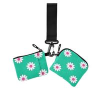 Lovely Daisy Floral Teal White Lot de 2 porte-monnaie pour femme Taille compacte Porte-cartes de visite avec poche zippée pour pièces de monnaie, Jolie marguerite florale bleu sarcelle blanc, 1 size