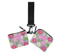 Lovely Daisy Rose Floral Peach White Portefeuille à monnaie pour femme Grande capacité Fermeture Éclair Porte-monnaie Porte-monnaie avec porte-clés pour femme Lot de 2, Jolie marguerite rose floral
