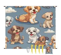 Lovely Dogs Couverture de plage imperméable et légère pour voyage, camping, randonnée, pique-nique, festivals avec 4 piquets, 1 sac de transport de voyage, 1 mousqueton