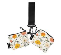 Lovely Flowers Lot de 2 porte-monnaie fins et plats avec poche zippée pour femme Beige et orange, Jolies fleurs beige et orange, 1 size, Moderne