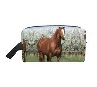 Lovely Golden Retriever Sac de rangement imprimé chien - Trousse de toilette de voyage durable, pochette de rangement portable pour maquillage et cosmétiques avec fermeture éclair, Cheval devant