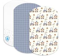 Lovely Hippo 2 draps-housses 100 % coton + 1 protège-matelas 100 % matériau imperméable - Lot de 3 - Compatible Chicco, Kinderkraft (tracteur, 60 x 80 cm)