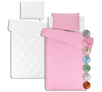 Lovely Hippo Drap Housse 80x160 (100% Coton) + Couette + Housse de Couette 120x170cm + Oreiller + Taie Oreiller 40x60cm - Parure 80x160 pour Lit Cabane (Blanc/Rose, Parure 80x160 cm (5 pièces))