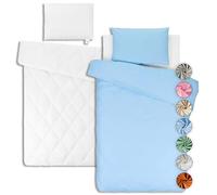 Lovely Hippo Drap Housse 80x160 (100% Coton) + Couette + Housse de Couette 120x170cm + Oreiller + Taie Oreiller 40x60cm - Parure 80x160 pour Lit Cabane (Blanc/Bleu Ciel, Parure 80x160 cm (5 pièces))