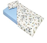 Lovely Hippo Drap Housse 80x160 + Housse de Couette 120x170cm + Taie Oreiller Enfant 40x60 cm - Parure 3Pcs Lit 80x160 (Safari Bleu, Lit 80x160cm - Parure 3 pièces)