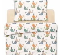 Lovely Hippo Drap Housse 80x160 + Housse de Couette 120x170cm + Taie Oreiller Enfant 40x60 cm - Parure pour Lit Cabane 80x160 cm (Baleines, Lit 80x160cm - Parure 3 pièces)