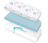 Lovely Hippo Draps Housses 50x89cm et 1 Protège-Matelas - Drap Housse (x2) 100% Coton + Protège Matelas (X1) 100% Imperméable - Oeko-Tex (Animaux Bleus, 50x89cm)