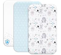 Lovely Hippo Draps Housses Cododo + 1 Alèse Protège Matelas Bébé - Drap Housse Cododo 100% Coton - Alèse 100% Imperméable (Animaux Bleus, 90 x 55 cm)