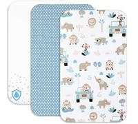 Lovely Hippo Draps Housses Cododo + 1 Alèse Protège Matelas Bébé - Drap Housse Cododo 100% Coton - Alèse 100% Imperméable (Safari Bleu, 90 x 55 cm)