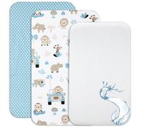 Lovely Hippo Draps Housses Cododo + 1 Alèse Protège Matelas Compatible Cododo Bébé - Drap Housse Cododo 100% Coton - Alèse 100% Imperméable (Safari Bleu, 90 x 55 cm)