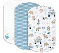 Lovely Hippo Draps Housses Cododo + 1 Alèse Protège Matelas Compatible Cododo Bébé - Drap Housse Cododo 100% Coton - Alèse 100% Imperméable (Safari Bleu, 60 x 80 cm)
