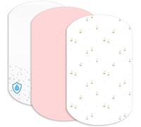 Lovely Hippo Lot de 2 draps-housses 100 % coton + 1 protège-matelas en matériau 100 % imperméable - Lot de 3 - Compatible Chicco, Kinderkraft (fleurs roses, 60 x 80 cm)