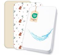 Lovely Hippo Lot de 3 draps-housses 100 % coton + 1 protège-matelas 100 % imperméable - Compatible Chicco, Kinderkraft (ours, 50 x 83 cm)