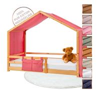 Lovely Hippo Toile de Lit Cabane 100% Coton - Ciel de Lit Cabane pour Lit Montessori 80x160, 90x190, 90x200 cm - Tissu Oeko-Tex Gots (Rose Poudrée/Or, 97 x 402 cm + Pochette de Rangement)