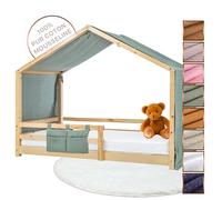 Lovely Hippo Toile de Lit Cabane 100% Coton - Ciel de Lit Cabane pour Lit Montessori 80x160, 90x190, 90x200 cm - Tissu Oeko-Tex Gots (Eucalyptus/Or, 97 x 402 cm + Pochette de Rangement)