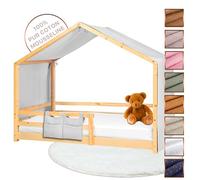 Lovely Hippo Toile de Lit Cabane 100% Coton - Ciel de Lit Cabane pour Lit Montessori 80x160, 90x190, 90x200 cm - Tissu Oeko-Tex Gots (Gris, 97 x 402 cm + Pochette de Rangement)