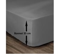 LOVELY HOME Drap Housse 100% Coton 140x190cm - Bonnet 35cm - Gris foncé