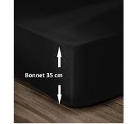 LOVELY HOME Drap Housse 100% Coton 140x190cm - Bonnet 35cm - Noir