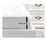 LOVELY HOME Drap Housse 100% coton 140x190x25 cm blanc