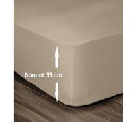 LOVELY HOME Drap Housse 100% Coton 180x200cm - Bonnet 35cm - Beige