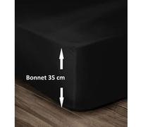 Lovely Home Drap housse 100% coton 180x200 cm bonnet 35 cm noir