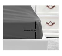 LOVELY HOME Drap Housse 100% coton 90x190x25 cm gris fonce Gris