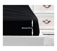 LOVELY HOME Drap Housse 100% coton 90x190x25 cm noir