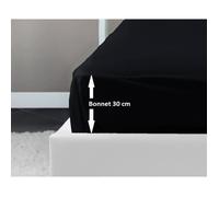 LOVELY HOME Drap Housse 100% coton 90x190x30 cm noir (Lot de 2)