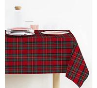 Lovely Home Nappe de Noël rectangulaire en tissu teint avec fil de lurex, tartan, fabriquée en Italie, nappe de Noël fabriquée en Italie, fantaisie écossaise (140 x 450 cm, rouge)
