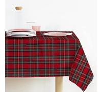 Lovely Home - Nappe de Noël rectangulaire en tissu teint avec fil lurex, motif tartan écossais, fabriquée en Italie, Nappe de Noël Made In Italy, motif écossais (140x180, Rouge)