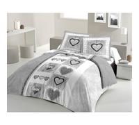 LOVELY HOME Parure de Couette Coton Sweet Heart Gris 240x260cm