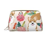Lovely Husky Pochette de maquillage en cuir pour femme, Fleurs de printemps Corgi, Taille unique