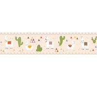 Lovely Kids bordure autocollante pour chambre d'enfant Relaxed Lamas beige vert rouge jaune 5,00 m x 0,155 m
