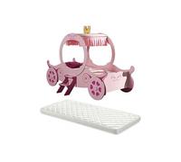 LOVELY - Lit Carrosse 90x200cm Rose Motifs Coeurs + Matelas - Altobuy Rose