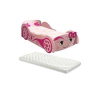 LOVELY - Lit Voiture 90x200cm Rose Motifs Coeurs + Matelas -