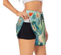 Lovely Little Dinosaur Short de course à pied pour femme à séchage rapide Noir Athletic Gym Short avec poches Imprimé, noir, Taille S
