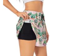 Lovely Succulent Plants Short de sport double couche pour femme, respirant et extensible., noir, Small court