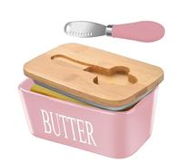 Lovelyduo Grand beurrier avec couvercle pour comptoir en céramique avec porte-couteau, épandeur, double joint en silicone, porte-festin, rectangulaire, rose